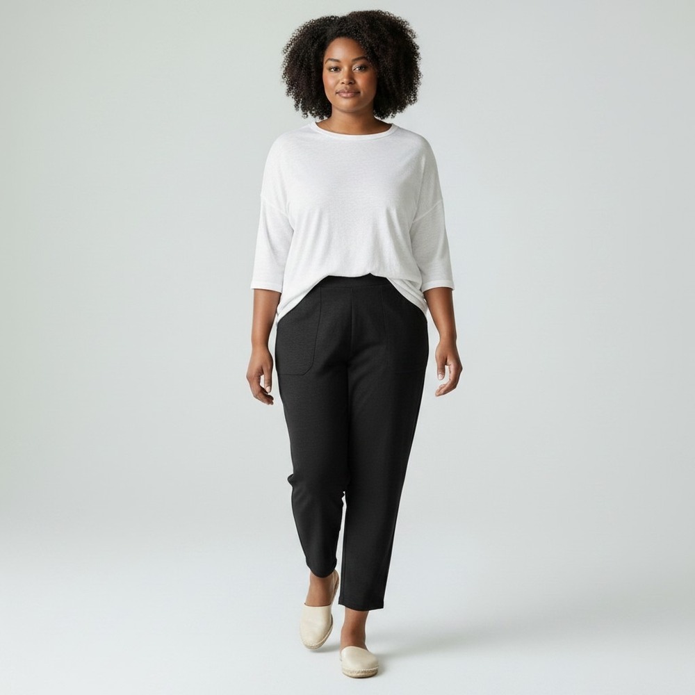 Eileen Fisher Women's Pant Sz L Black Knit High Waist Straight Leg